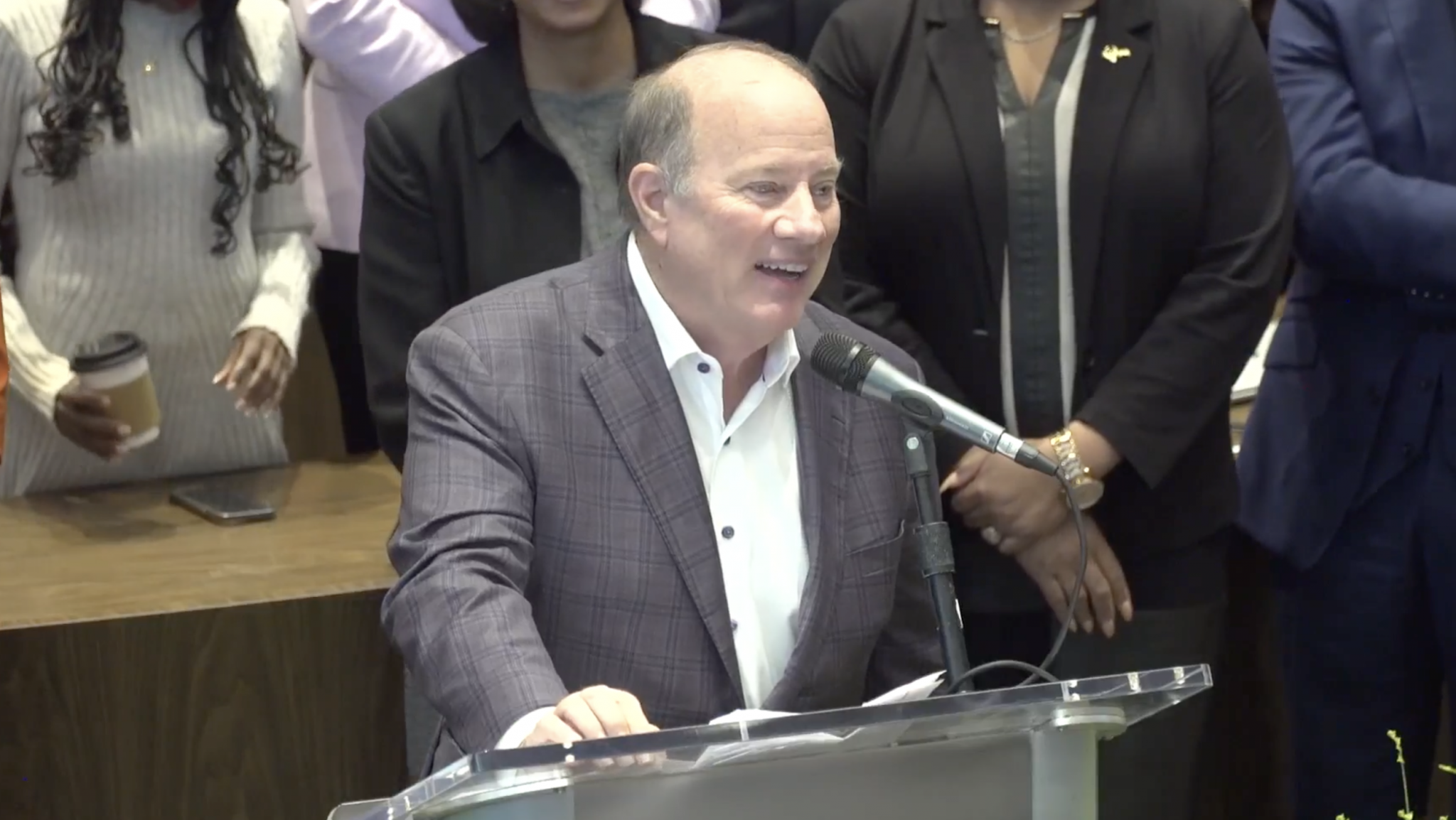 Detroit Mayor Mike Duggan addresses city employees on Wednesday, Nov. 13, 2024, to share his future political plans and whether he plans to seek reelection as mayor of Detroit.