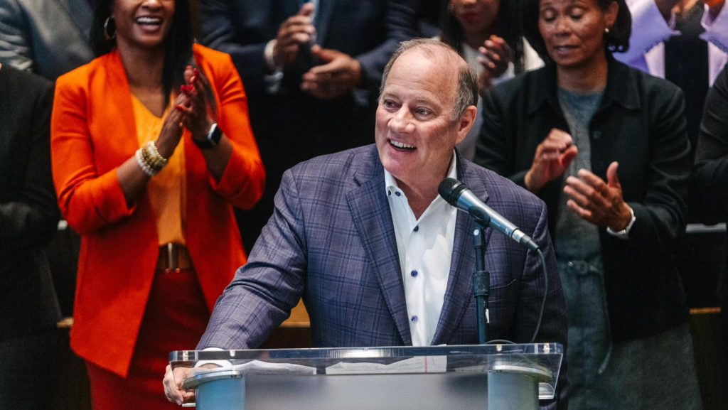 Detroit Mayor Mike Duggan addresses city employees on Wednesday, Nov. 13, 2024.