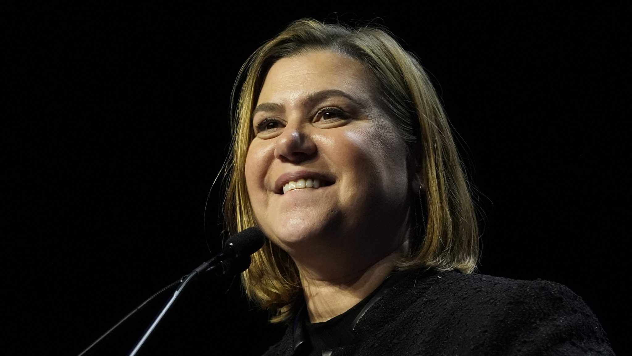 Democratic Michigan Senate candidate Rep. Elissa Slotkin speaks during an election night watch party, Wednesday, Nov. 6, 2024, in Detroit.