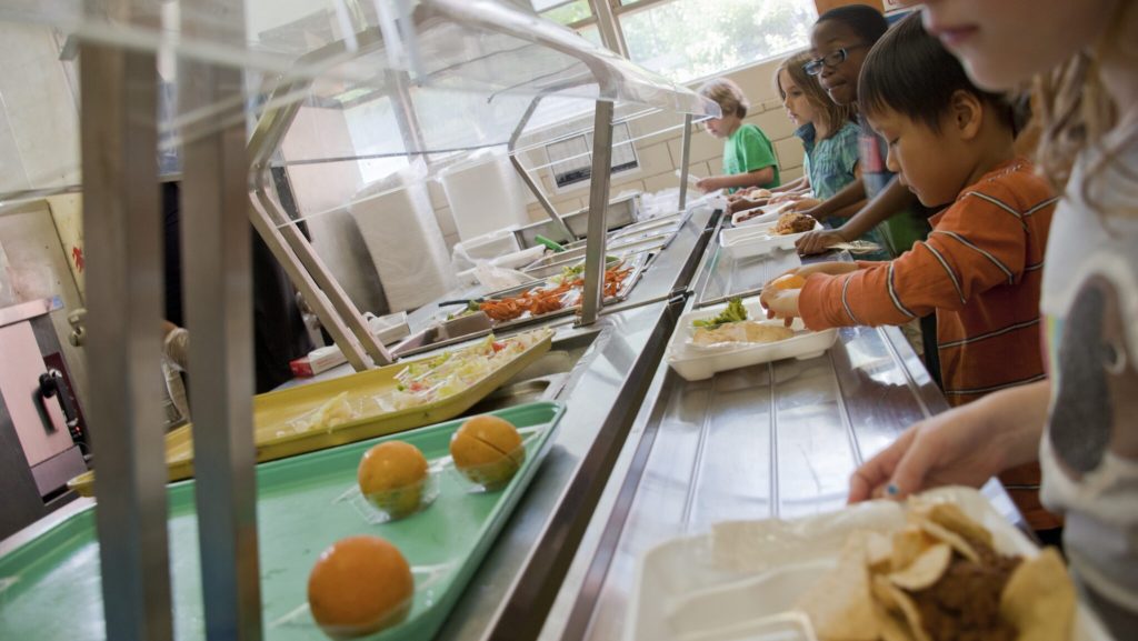 Students getting their lunch at an elementary school in Atlanta, Georgia.