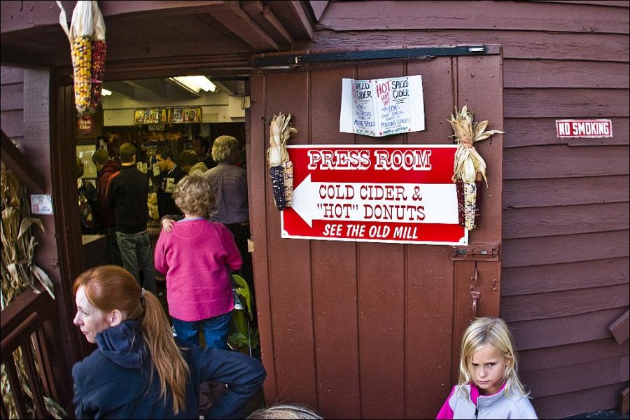 Visitors wait in line at the Franklin Cider Mill in Bloomfield Hills, Mich.