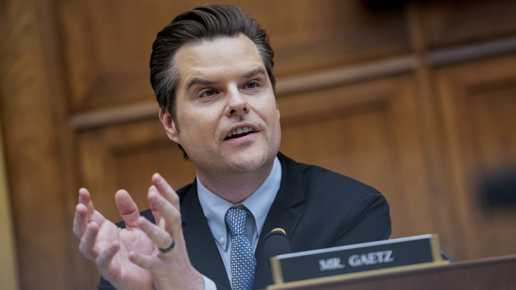 FILE - Rep. Matt Gaetz, R-Fla., speaks on Capitol Hill in Washington, March 12, 2024.