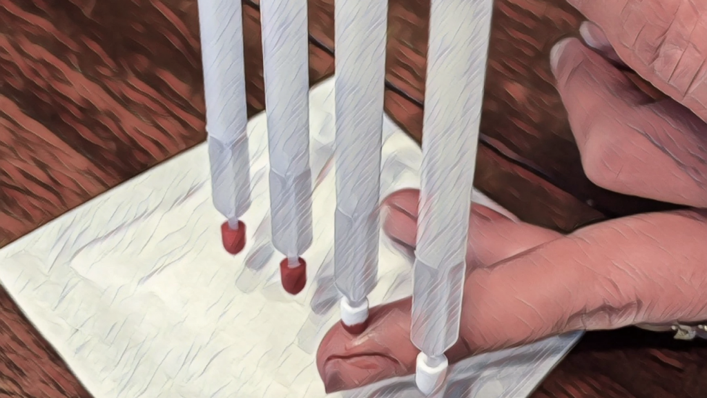 An image of the home test kit taking a sample of blood to be sent to a lab. There it will be analyzed for several types of PFAS.