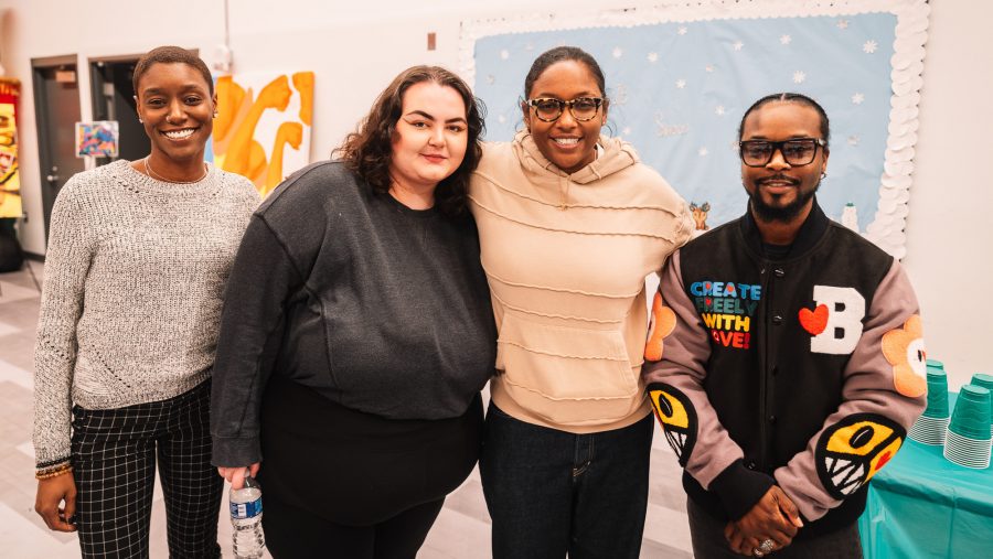 Artist and mentor Ijania Cortez (second from left) poses with DAAP mentees Kay Abernathy (from left), Jess Fendo and Rare Bandy.