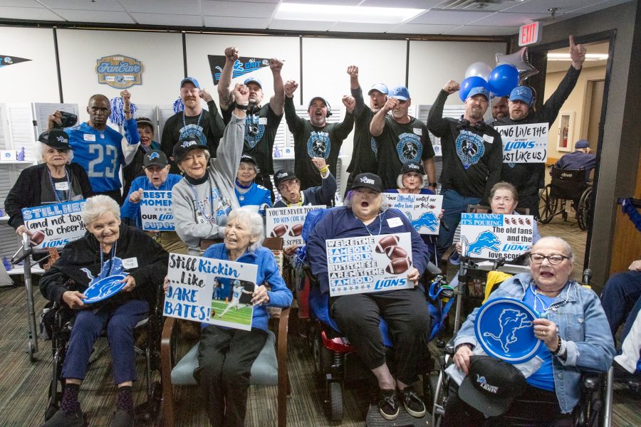 Jewish Senior Life of Metro Detroit residents cheer on the Detroit Lions during the "Roarin' with Pride Pep Rally" held this week.