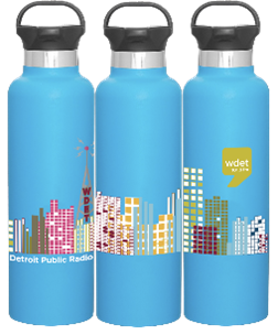 Become a WDET member during the Spring Fundraiser to receive our exclusive skyline water bottle.