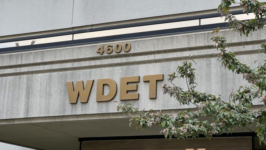 WDET awning on the outside of the building