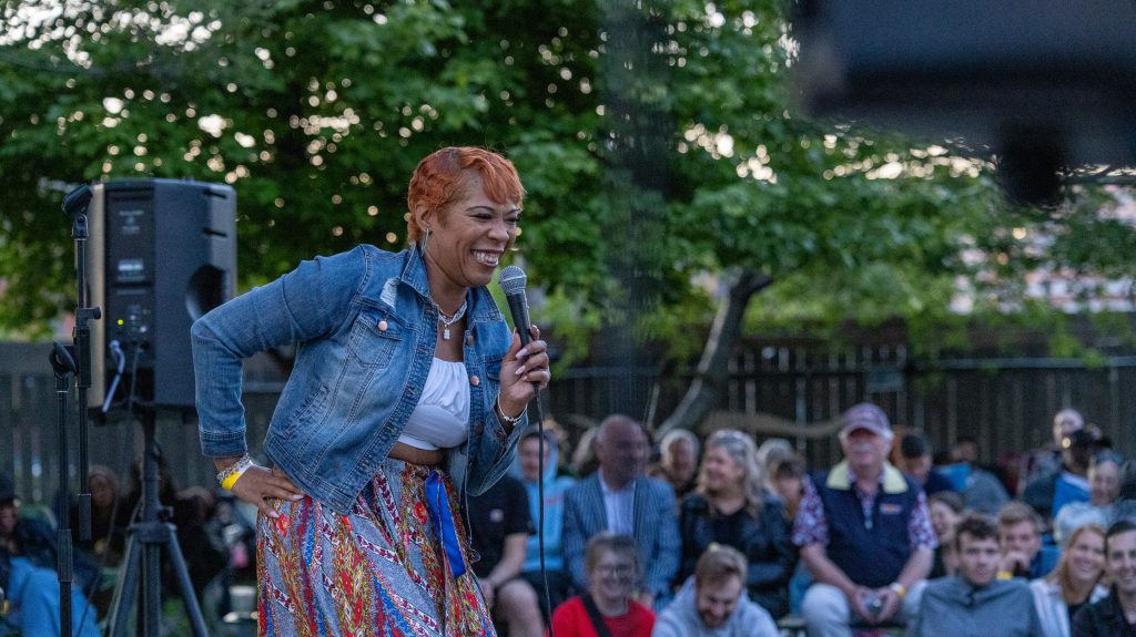 Comedian T. Barb performs onstage at the Old Miami