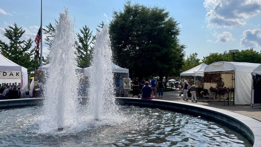 A fountain inside a street art fair