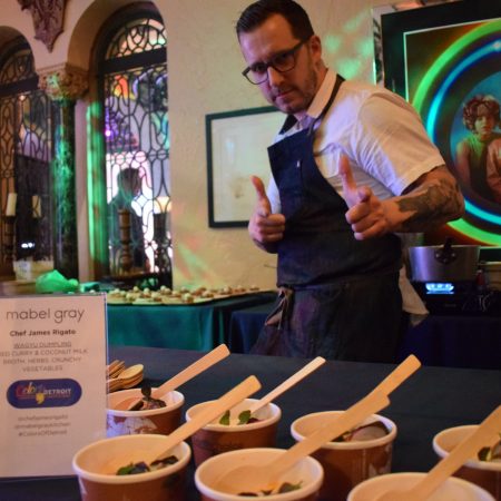 Chef from mabel gray staffing the table. 