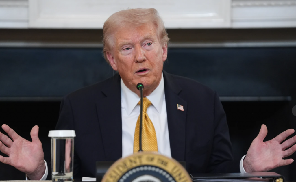 President Trump in front of a mircophone